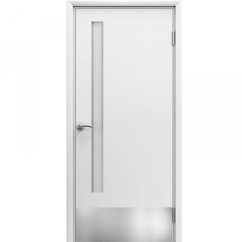 Дверное полотно белое гладкое остекленное с отбойной пластиной