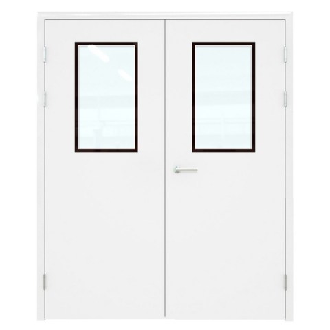 Дверь остекленная двупольная для чистых помещений c металлической коробкой