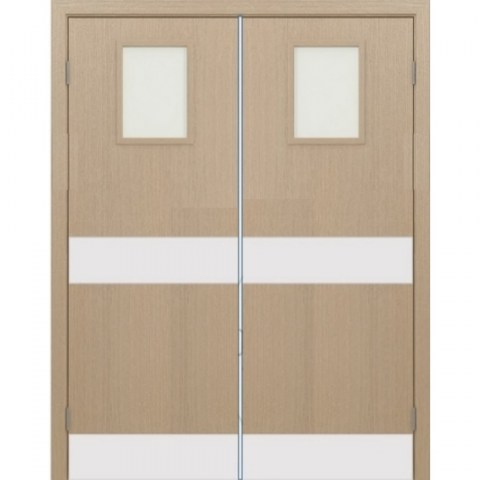 Дверь деревянная маятниковая с иллюминатором двупольная Модель 6