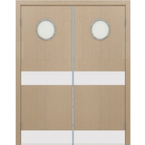 Дверь деревянная маятниковая с иллюминатором двупольная Модель 4